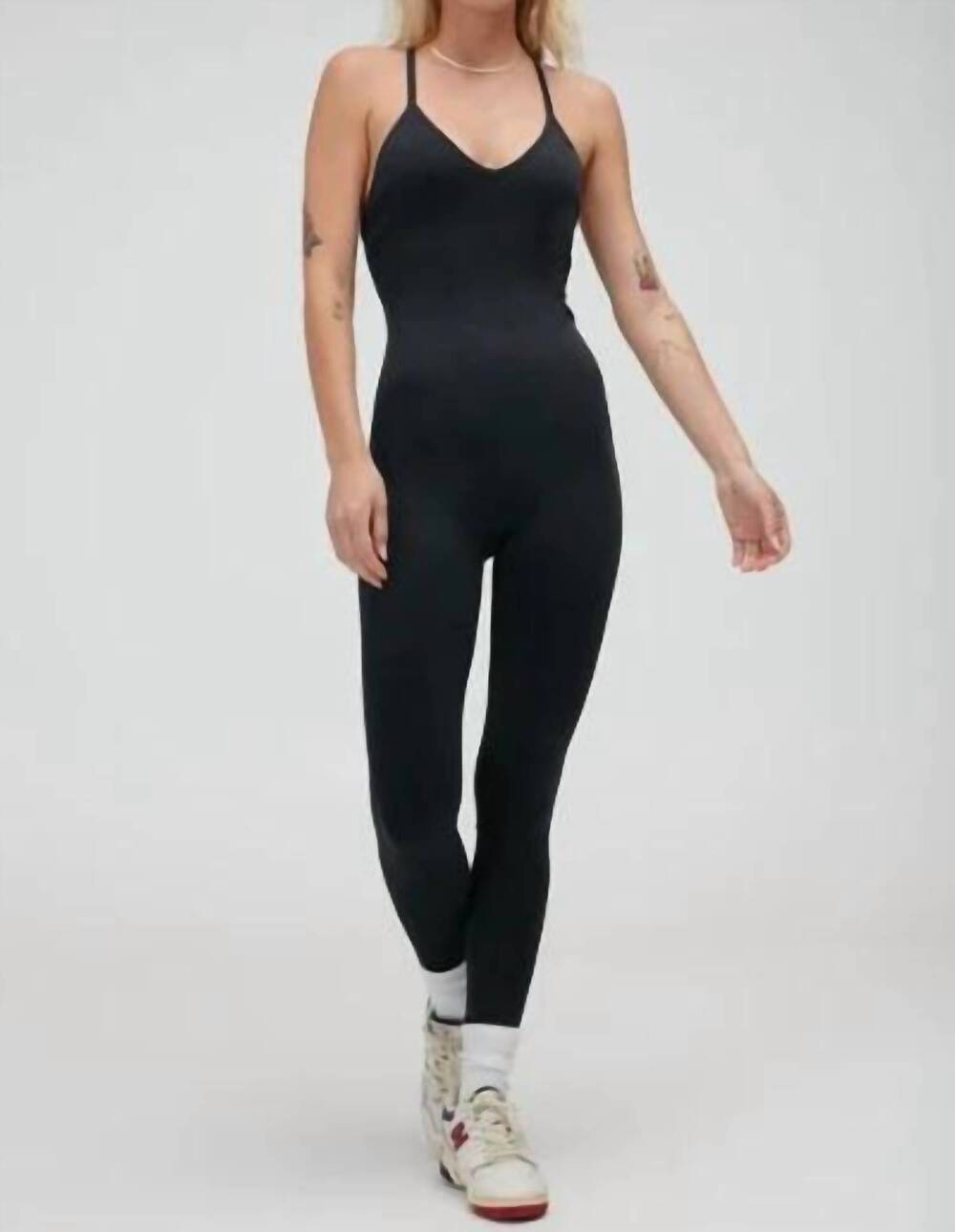 NEW SPIRITUAL GANGSTER icon t-back bodysuit in black